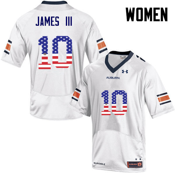Women #10 Paul James III Auburn Tigers USA Flag Fashion College Football Jerseys-White